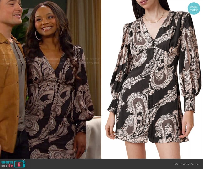 All Saints Auden Mini Dress in Lita Black worn by Chanel Dupree (Raven Bowens) on Days of our Lives