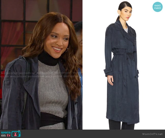 All Saints Linnie Trench Coat in Blueberry Blue worn by Lani Price (Sal Stowers) on Days of our Lives