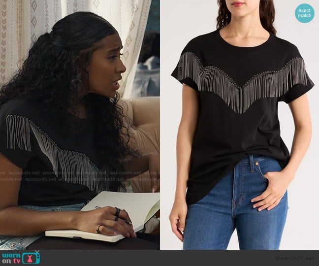 All Saints Tassel Fringe T-Shirt worn by Amira (Alycia Pascual-Pena) on Bel-Air