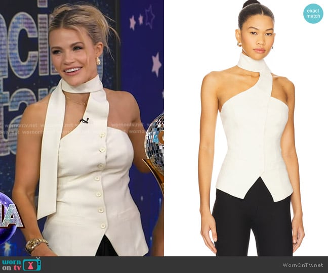 Witney Carson’s white tie neck top on GMA