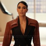 Allura’s brown leather cropped jacket on Alls Fair