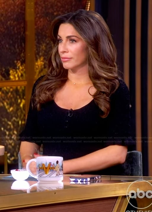 Alyssa’s black pointelle knit dress on The View