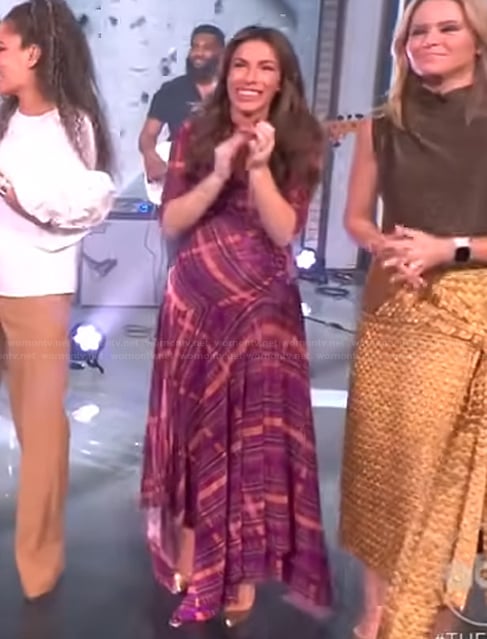 Alyssa’s pink plaid asymmetric dress on The View