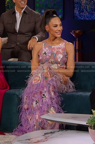 Amanza's lilac floral reunion dress on Selling Sunset