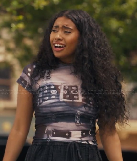 Amira's black mesh top on Bel-Air