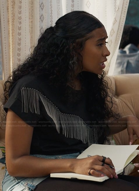 Amira's black metallic fringe tee on Bel-Air