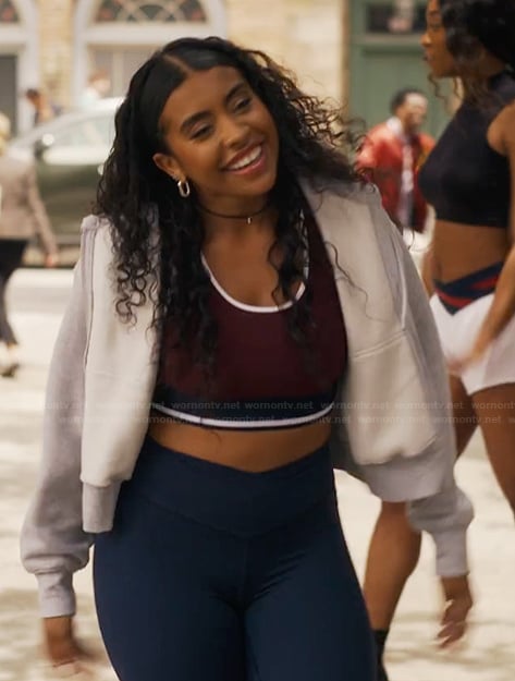 Amira's burgundy sports bra on Bel-Air