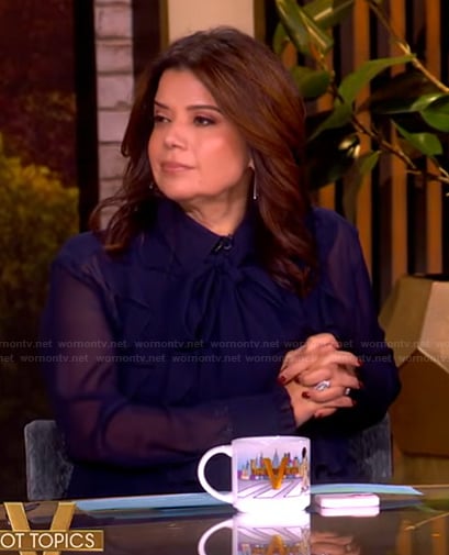 Ana’s navy ruffle sheer blouse on The View