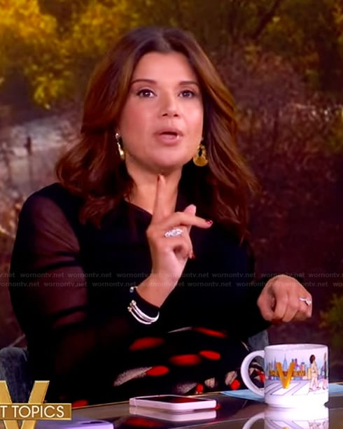 Ana’s printed skirt and sheer top on The View