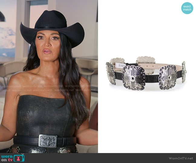 Angel Ranch Square Concho Leather Belt worn by Lisa Barlow on The Real Housewives of Salt Lake City