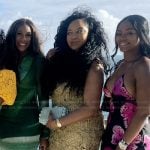 Angel’s beige crochet knit halter dress on The Real Housewives of Potomac