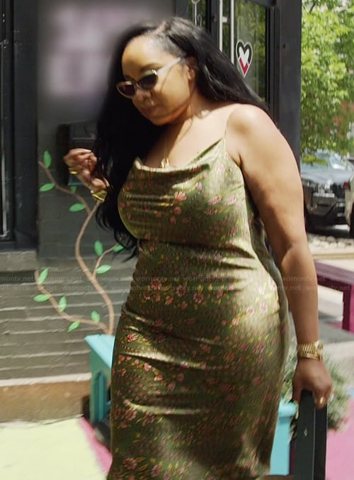 Angel's green floral print maxi dress on The Real Housewives of Potomac