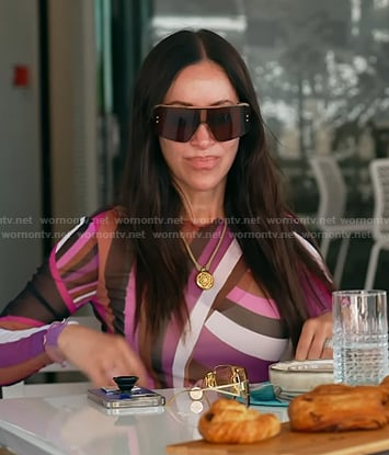 Angie’s pink abstract print dress on The Real Housewives of Salt Lake City