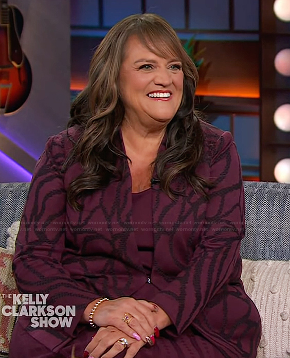 Anita Ryan's printed burgundy blazer on The Kelly Clarkson Show