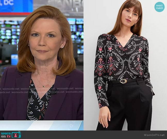 Kelly O’Donnell’s black print blouse on Today