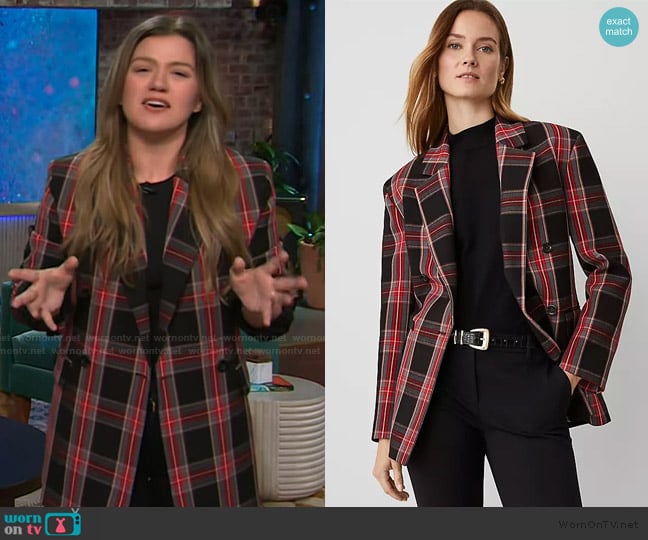 Ann Taylor Plaid Relaxed Double Breasted Blazer worn by Kelly Clarkson on The Kelly Clarkson Show