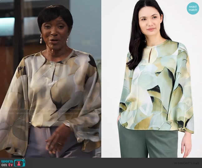 Anne Klein Printed Keyhole-Front Long-Sleeve Blouse