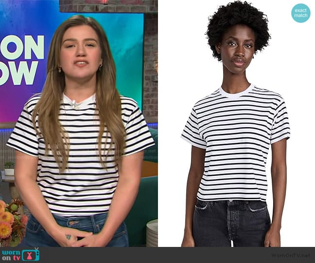 Anthony Thomas Melillo School Boy Stripe Tee worn by Kelly Clarkson on The Kelly Clarkson Show