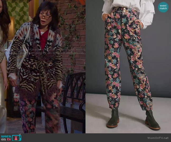 Anthropologie Anisa Floral Corduroy Joggers worn by Susan Banks (Stacy Haiduk) on Days of our Lives