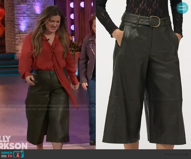 Anthropologie Belted Leather Culottes worn by Kelly Clarkson on The Kelly Clarkson Show