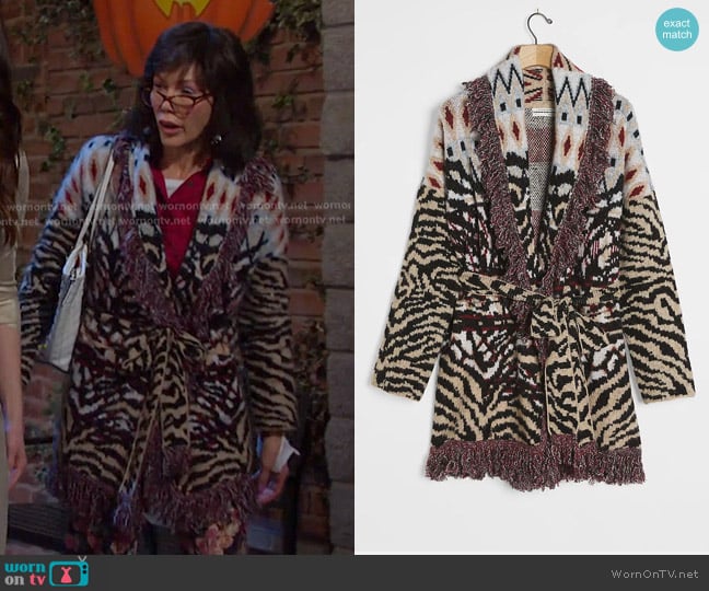 Anthropologie Paloma Fringed Cardigan worn by Susan Banks (Stacy Haiduk) on Days of our Lives