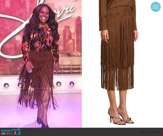 Antonio Melani Rae Coordinating Faux Suede Fringe Midi Pencil Skirt worn by Sherri Shepherd on Sherri