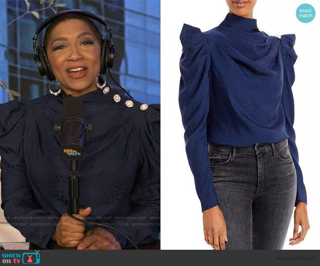 Aqua Mock Neck Puff Sleeve Top worn by Deja Vu on Live with Kelly and Mark