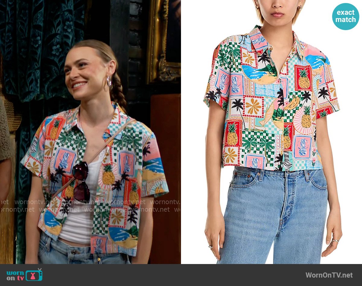Aqua Postcard Short Sleeve Shirt worn by Claire Grace (Hayley Erin) on The Young and the Restless