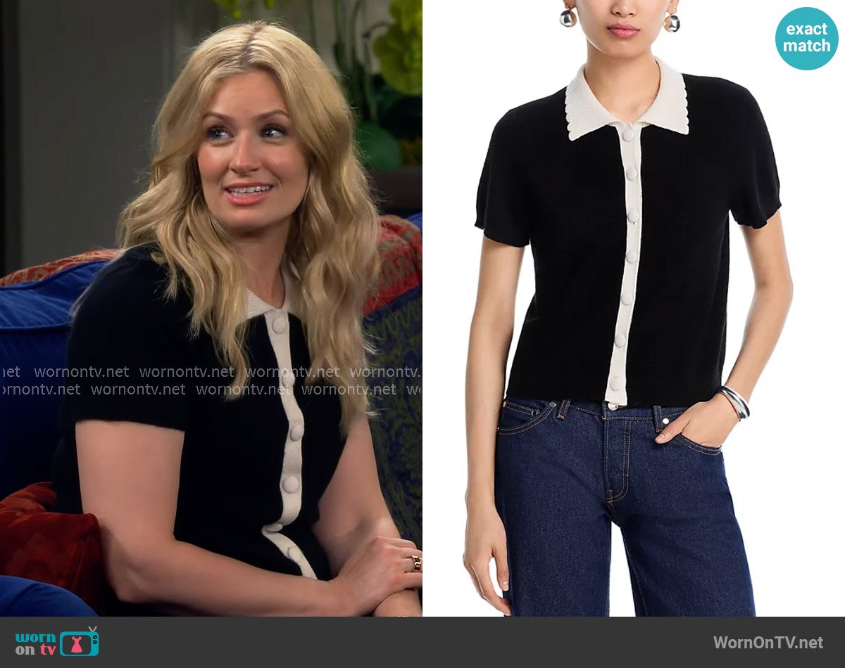 Aqua Short Sleeve Colorblock Cardigan worn by Gemma (Beth Behrs) on The Neighborhood