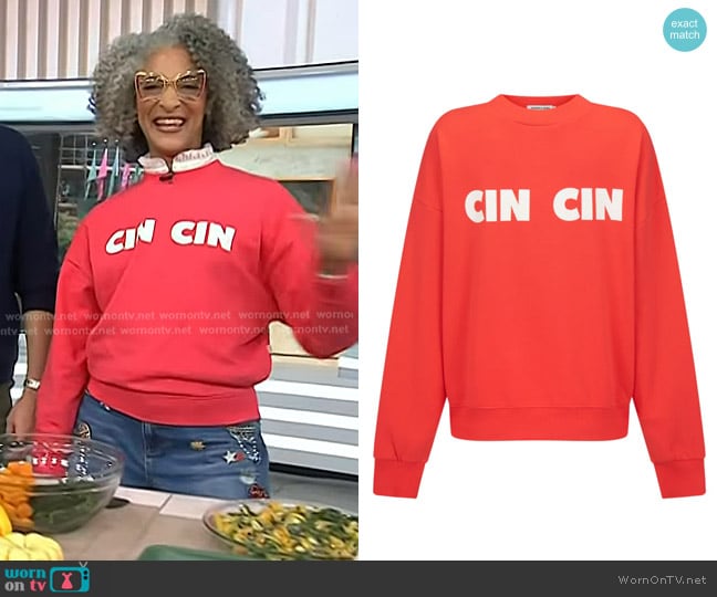 Araminta James Cin Cin Sweatshirt in Coral worn by Carla Hall on Today