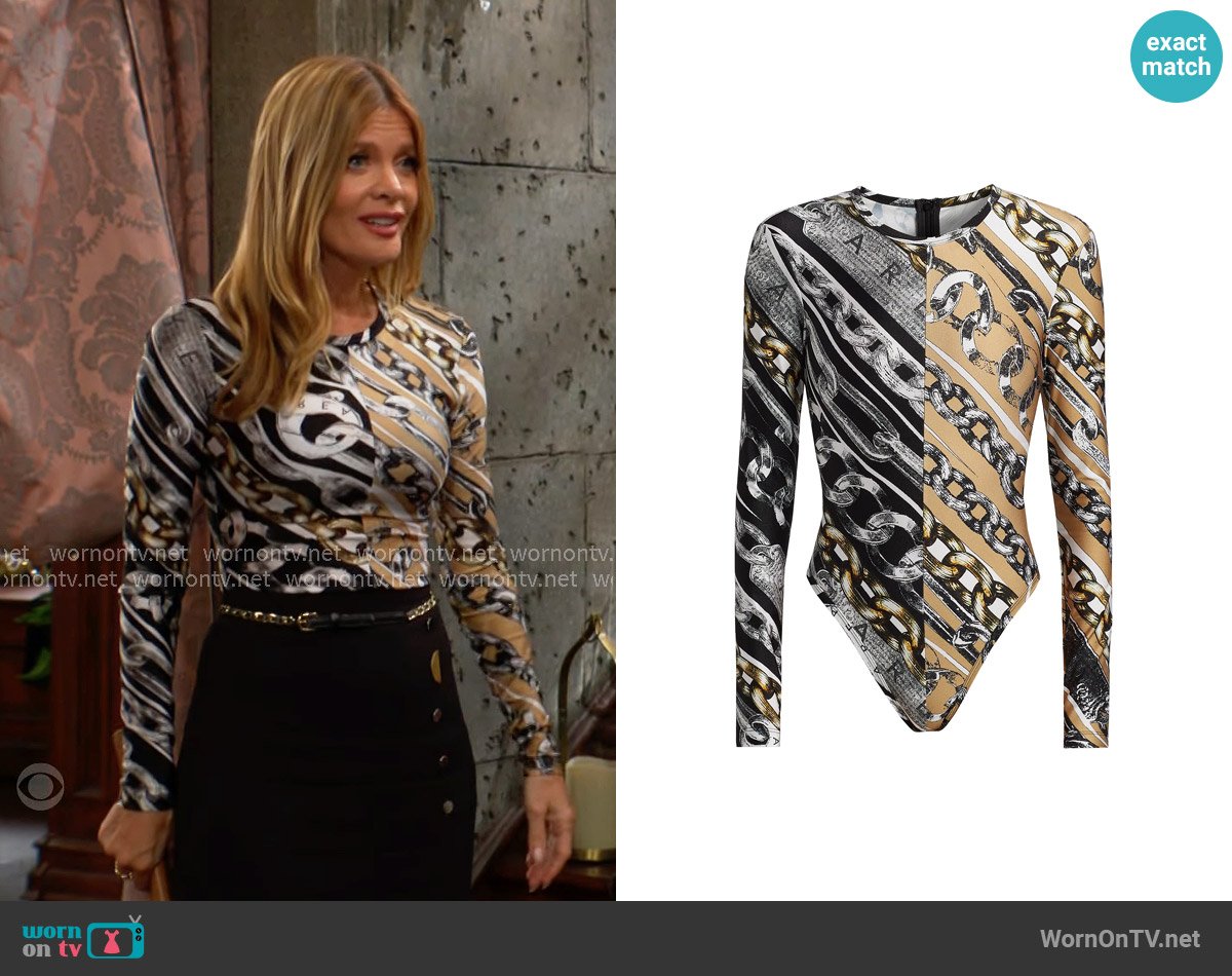 Area Chain Long-Sleeve Bodysuit worn by Phyllis Summers (Michelle Stafford) on The Young and the Restless