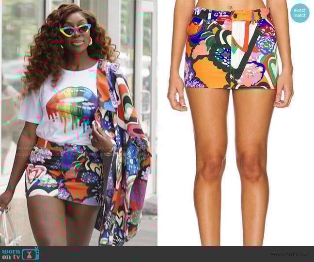 Area Denim Mini Skirt worn by Wendy Osefo on The Real Housewives of Potomac