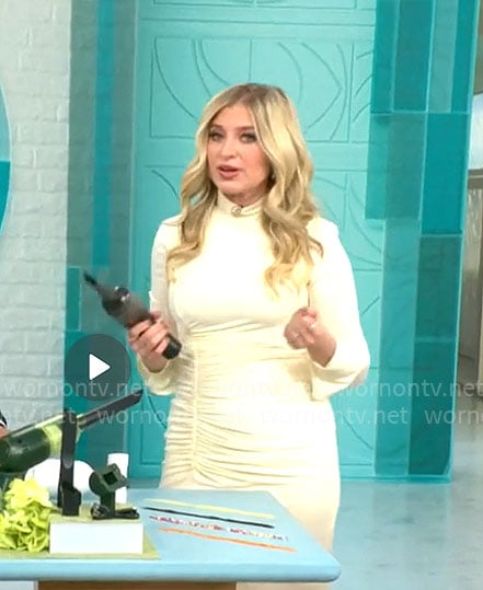 Ashley Bellman's lemon yellow ruched dress on CBS Mornings