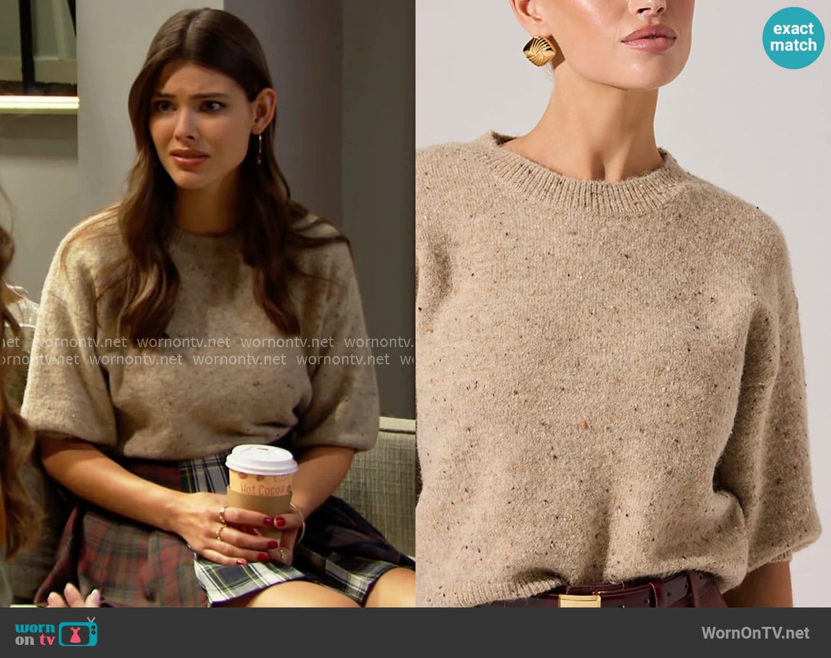 ASTR The Label Colette Sweater in Oatmeal worn by Electra Forrester (Laneya Grace) on The Bold and the Beautiful