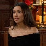 Audra’s black velvet off-shoulder dress on The Young and the Restless