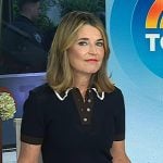 Savannah’s navy polo and suede mini skirt on Today