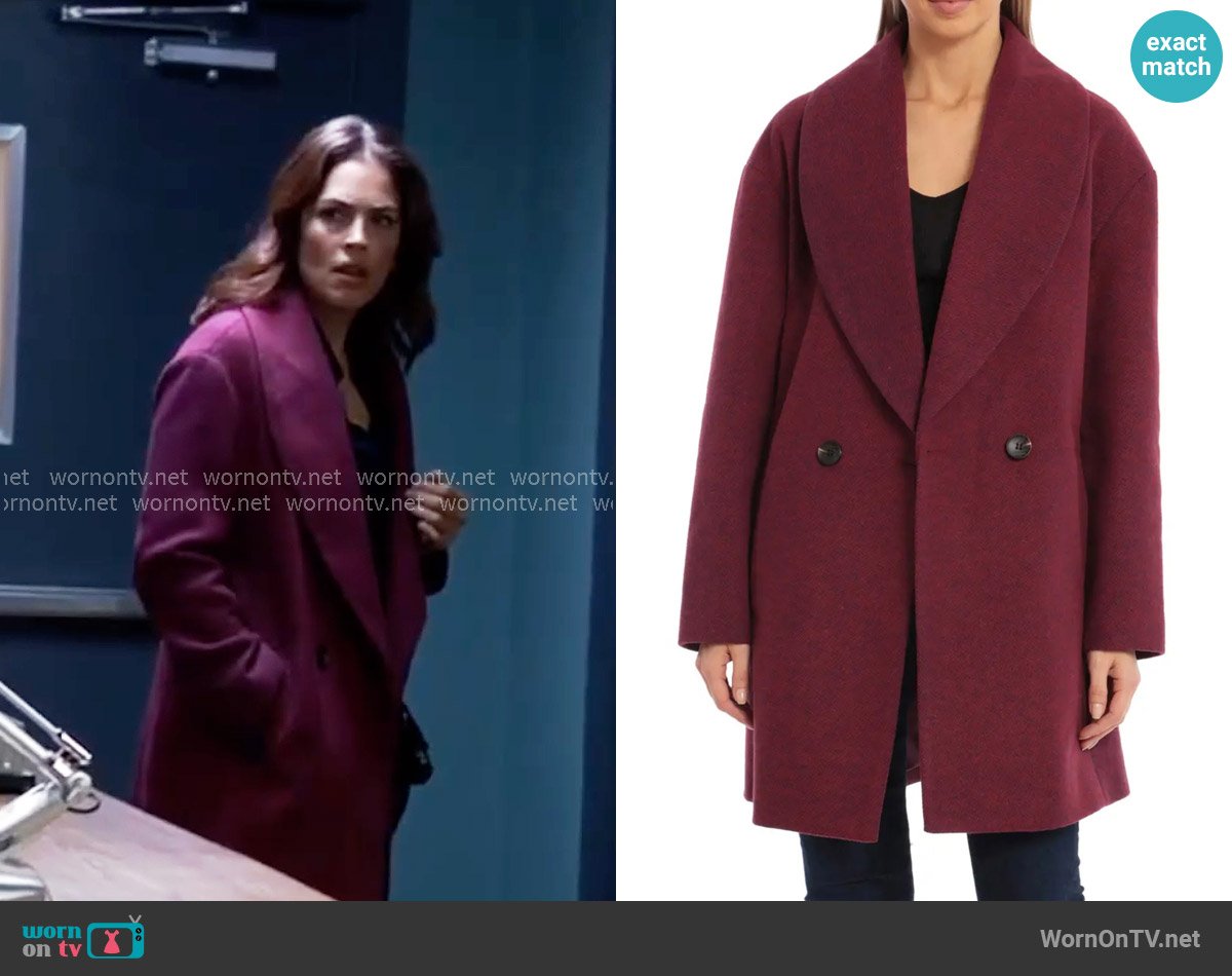 Avec Les Filles Shawl Collar Coat worn by Britt Westbourne (Kelly Thiebaud) on General Hospital