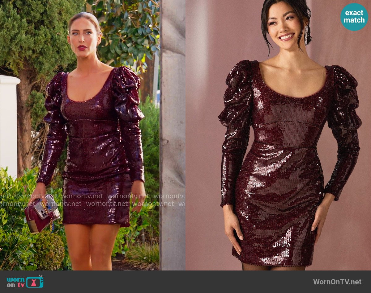 Azazie Sasha Cabernet Mini Dress worn by Polly Brindle (Polly Brindle) on Selling the OC