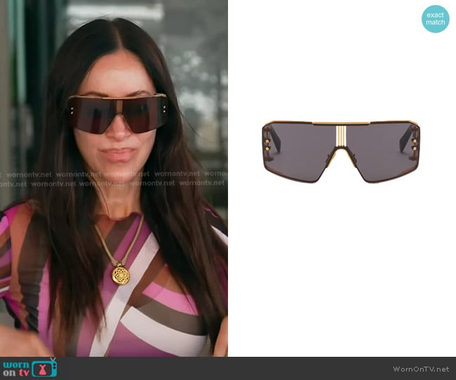 Balmain Le Masque Black Titanium & Acetate Shield Sunglasses worn by Angie Katsanevas on The Real Housewives of Salt Lake City