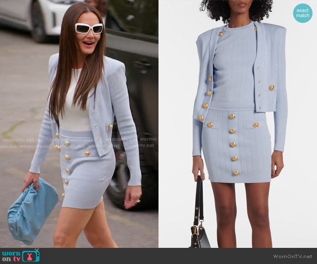Balmain Ribbed-knit Cardigan and Miniskirt worn by Meredith Marks on The Real Housewives of Salt Lake City