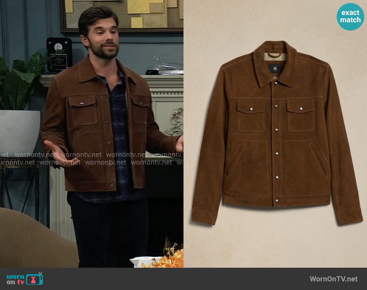 Banana Republic Suede Trucker Jacket worn by Harrison Chase (Josh Swickard) on General Hospital
