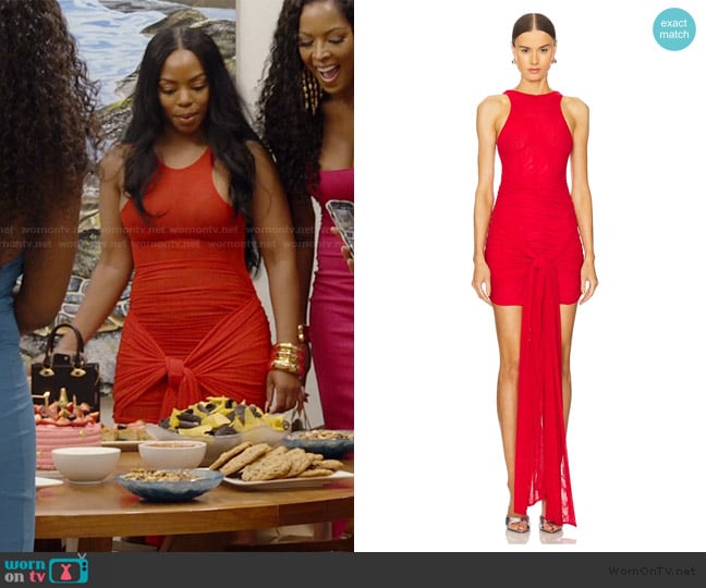 Keiarna’s red tie front dress on RHOP
