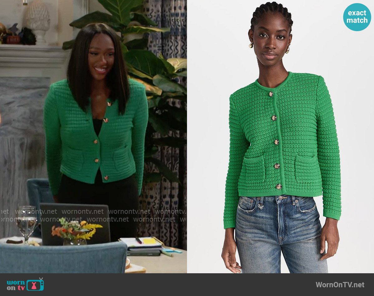 ba&sh Gaspard Cardigan in Vert worn by Laura Peterson (Destiny Love) on Beyond the Gates