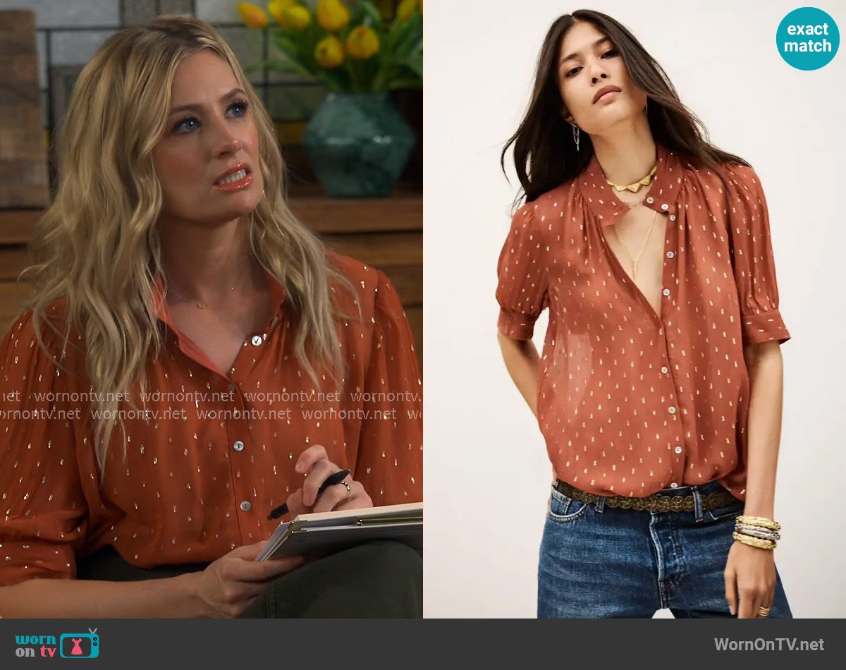 ba&sh Mimi Shirt in Red worn by Gemma (Beth Behrs) on The Neighborhood