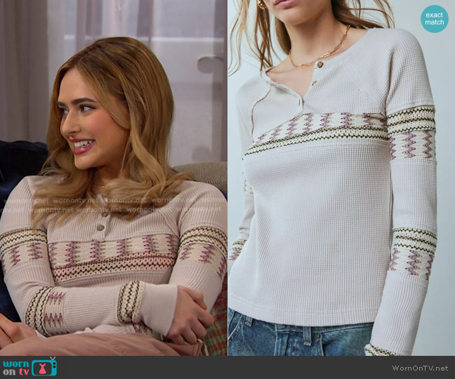 BDG Josie Embroidered Thermal Long Sleeve Henley Tee worn by Holly Jonas (Ashley Puzemis) on Days of our Lives