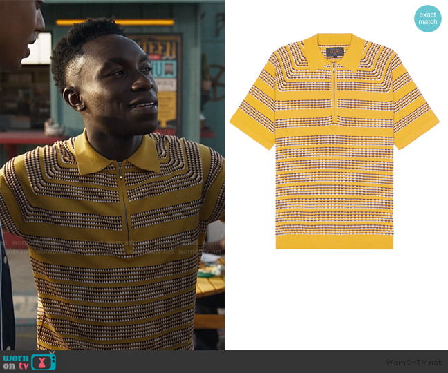 Beams Plus Half Zip Knit Polo Jacquard worn by Carlton Banks (Olly Sholotan) on Bel-Air