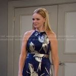 Belle’s navy floral halter gown on Days of our Lives