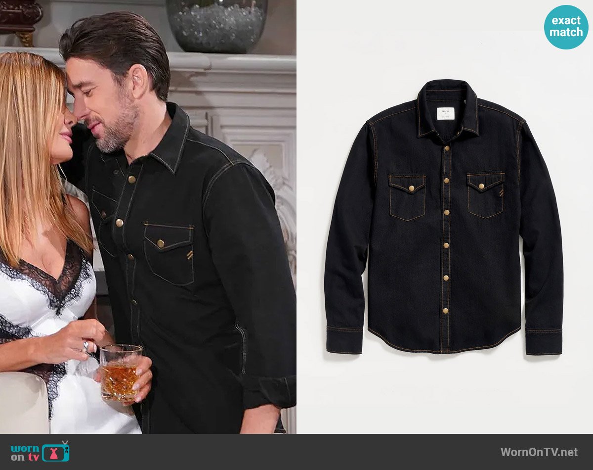Billy Reid Shoals Denim Shirt in Black worn by Cane Ashby (Billy Flynn) on The Young and the Restless