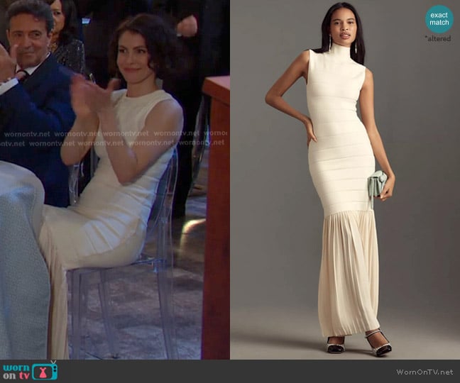 Blithe Fitted Twofer Sweater Maxi Dress worn by Sarah Horton (Linsey Godfrey) on Days of our Lives