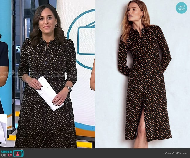 Hallie’s black polka dot shirtdress on Today
